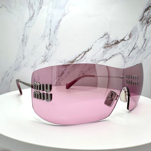 New MIU MIU Sunglasses Aube Silver Pink Mirror Rimless Wrap Authentic Womens main image 14